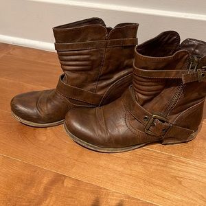 Brown buckle ankle boot